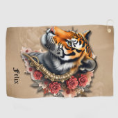 Steampunk Tijger met Rozen Illustratie. Golfhanddoek (Horizontaal)