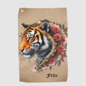 Steampunk Tijger met Rozen Illustratie. Golfhanddoek (Voorkant)