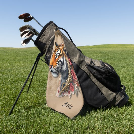 Steampunk Tijger met Rozen Illustratie. Golfhanddoek (Groen)