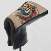 Steampunk Tijger met Rozen Illustratie. Golfheadcover (3/4 voorkant)