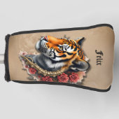 Steampunk Tijger met Rozen Illustratie. Golfheadcover (Voorkant)