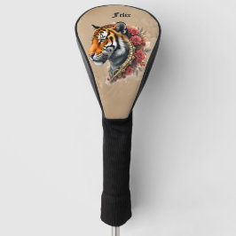 Steampunk Tijger met Rozen Illustratie. Golfheadcover