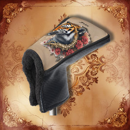 Steampunk Tijger met Rozen Illustratie. Golfheadcover