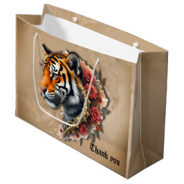 Steampunk Tijger met Rozen Illustratie. Groot Cadeauzakje