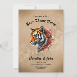 Steampunk Tijger met Rozen Illustratie. Kaart