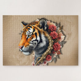 Steampunk Tijger met Rozen Illustratie. Legpuzzel