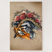 Steampunk Tijger met Rozen Illustratie. Legpuzzel (Verticaal)