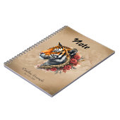 Steampunk Tijger met Rozen Illustratie Notitieboek (Linkerzijde)