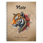 Steampunk Tijger met Rozen Illustratie Notitieboek (Voorkant)