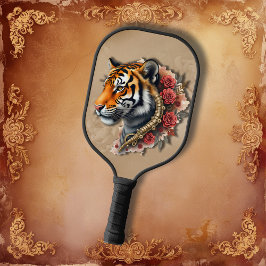 Steampunk Tijger met Rozen Illustratie. Pickleball Paddle