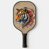 Steampunk Tijger met Rozen Illustratie. Pickleball Paddle (Voorkant)