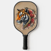 Steampunk Tijger met Rozen Illustratie. Pickleball Paddle (Achterkant)