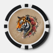 Steampunk Tijger met Rozen Illustratie. Poker Chips (Voorkant)
