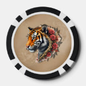 Steampunk Tijger met Rozen Illustratie. Poker Chips (Achterkant)