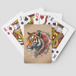 Steampunk Tijger met Rozen Illustratie. Pokerkaarten