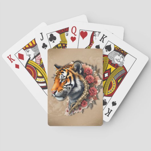Steampunk Tijger met Rozen Illustratie. Pokerkaarten (Achterkant)