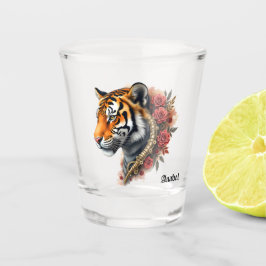 Steampunk Tijger met Rozen Illustratie. Shot Glas