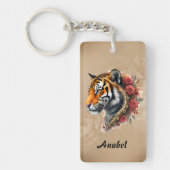 Steampunk Tijger met Rozen Illustratie Sleutelhanger (Voorkant)