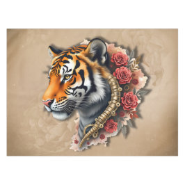 Steampunk Tijger met Rozen Illustratie. Tafelkleed