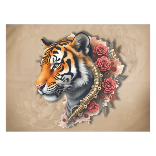 Steampunk Tijger met Rozen Illustratie. Tafelkleed (Voorkant (Horizontaal))