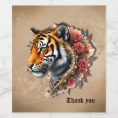 Steampunk Tijger met Rozen Illustratie. Wijn Etiket (Enkel label)