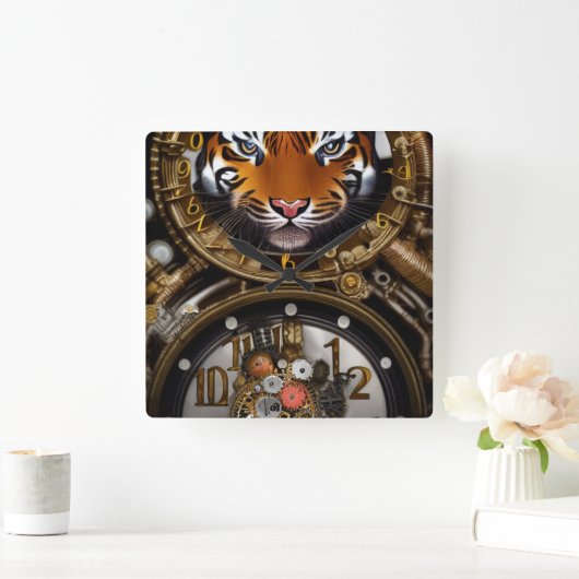 Steampunk-tijgermuur Vierkante Klok (Huis)