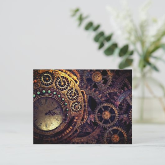 Steampunk Time Clock-tandwielen Briefkaart (Staand voorkant)
