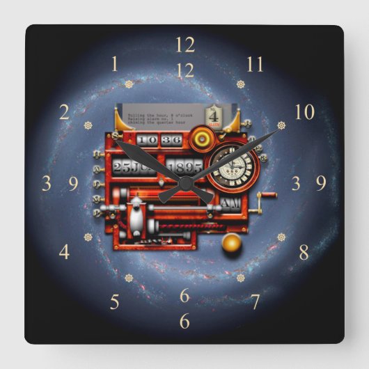 Steampunk Time Machine Clock ~ Milky Way Galaxy ~ Vierkante Klok (Voorkant)