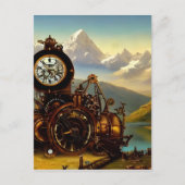 Steampunk Time Machine in Swiss Alps Fantasy Art Briefkaart (Voorkant)