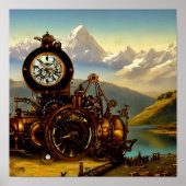 Steampunk Time Machine in Swiss Alps Fantasy Art Poster (Voorkant)