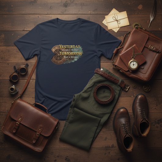 Steampunk Time Machine - Yesterday & Tomorrow Navy T-shirt