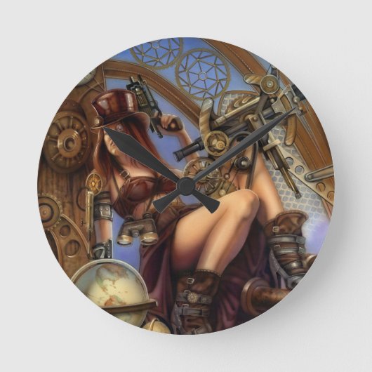 Steampunk Time Traveler Clock Ronde Klok (Voorkant)