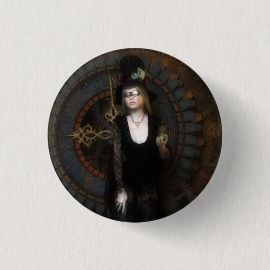 Steampunk timekeeper-knop ronde button 3,2 cm (Voorkant)