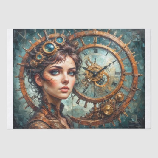 Steampunk Timekeeper Portrait Decoupage Tissuepapier (Voorkant)