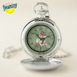 Steampunk Top Hat Cat Zilver Zakhorloge<br><div class="desc">Dit elegante ronde zakhorloge, omhuld met prachtig zilver, belooft de Victoriaans nostalgie terug te brengen bij elke opening. Het is versierd met ingewikkelde steampunk details en heeft een uniek motief: een grillige samensmelting van een witte Perzische kat naadloos gemengd met delicate stoomversnellingen, die allemaal een dappere hoge hoed dragen. Dit...</div>