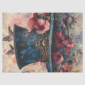 Steampunk Top Hat Vlinders Bloemen Decoupage Tissuepapier (Voorkant)