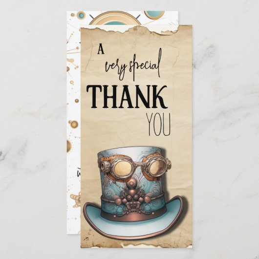 Steampunk Tophoed en bril | Aqua en koper Bedankkaart (Voorkant / Achterkant)