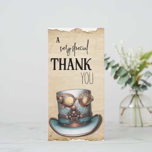 Steampunk Tophoed en bril | Aqua en koper Bedankkaart (Staand voorkant)