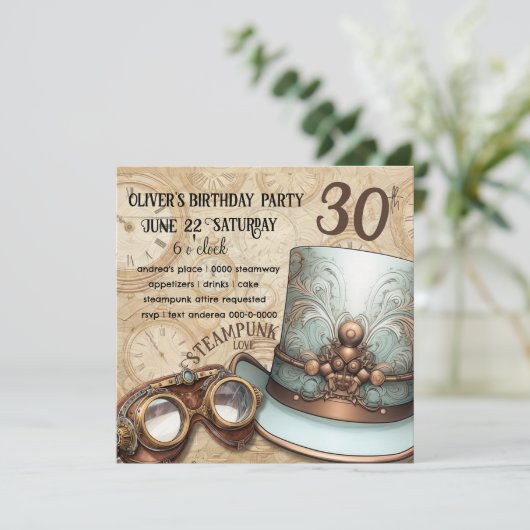Steampunk Tophoed en bril | Aqua en koper Kaart (Staand voorkant)
