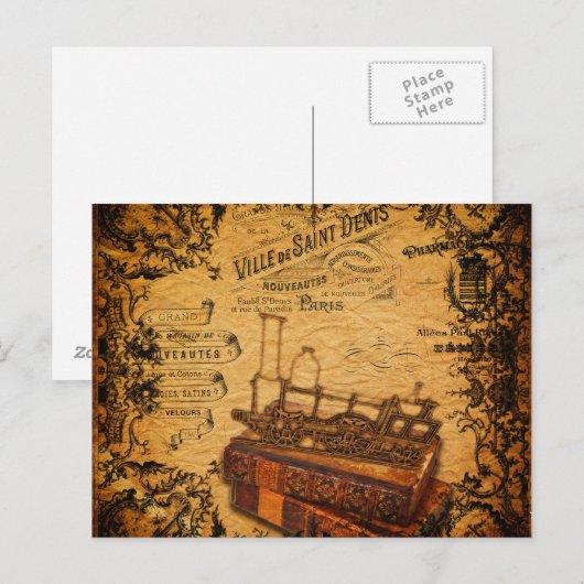 Steampunk-train Briefkaart (Voorkant / Achterkant)