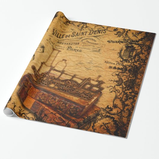 Steampunk-train Cadeaupapier (Uitgerold)