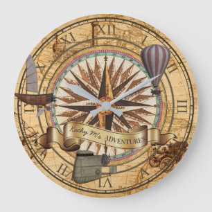 Steampunk Travel Antiek Map Compass Adventure Grote Klok