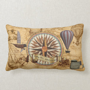 Steampunk Travel Antiek Map Compass Adventure Kussen