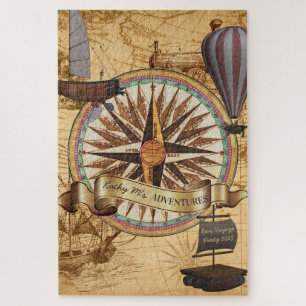 Steampunk Travel Antiek Map Compass Adventure Legpuzzel