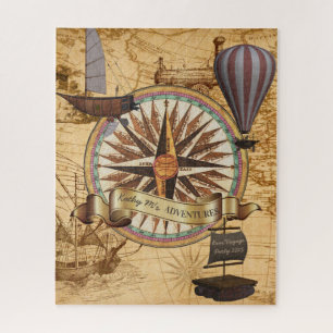 Steampunk Travel Antiek Map Compass Adventure Legpuzzel