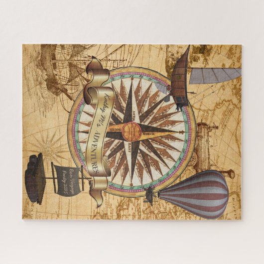 Steampunk Travel Antiek Map Compass Adventure Legpuzzel (Horizontaal)