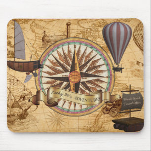 Steampunk Travel Antiek Map Compass Adventure Muismat