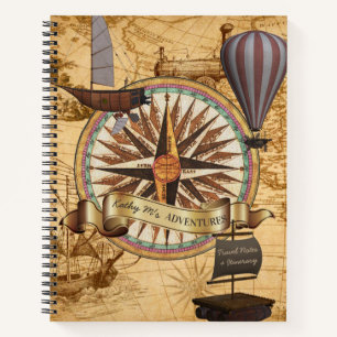 Steampunk Travel Antiek Map Compass Adventure Notitieboek