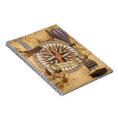 Steampunk Travel Antiek Map Compass Adventure Notitieboek (Rechterzijde)