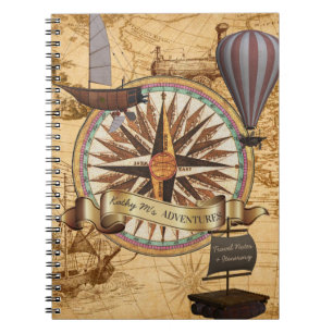 Steampunk Travel Antiek Map Compass Adventure Notitieboek